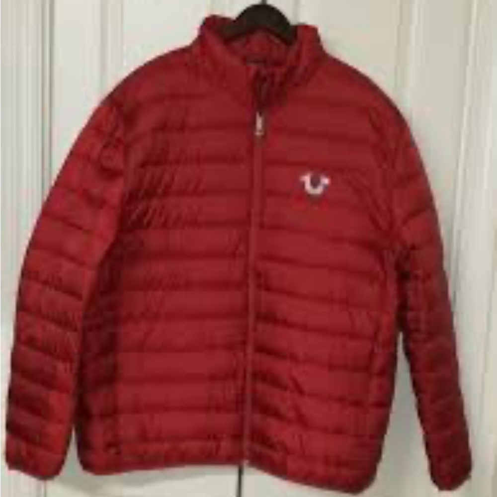 Tru Religion light weight slim puffer coat/deep dark red size S/100% polyester